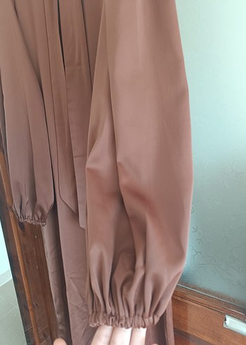 Bej Uzun Kollu Drapeli Kadın Elbise - Görsel 2