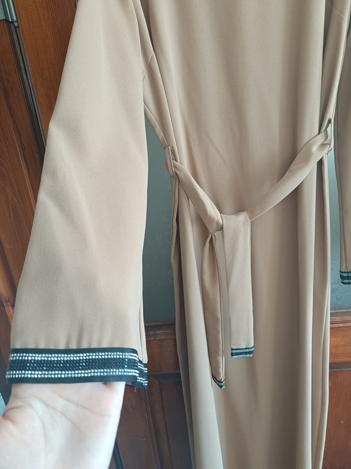 Bej Uzun Kollu Salaş Kadın Elbise - Görsel 2