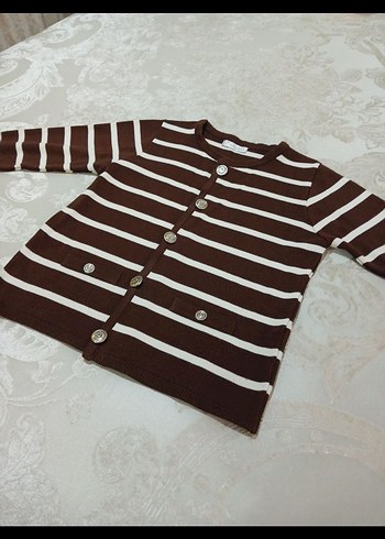 Kahverengi Çizgili Düğmeli Kazak - Görsel 2