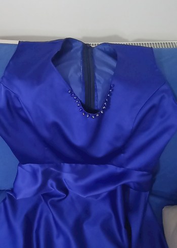 Parlak Mavi Drapeli Mini Abiye Elbise - Görsel 2