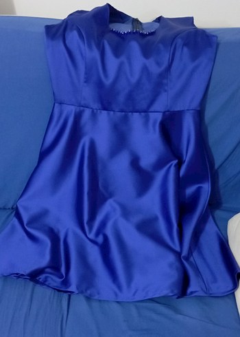 Parlak Mavi Drapeli Mini Abiye Elbise - Görsel 4