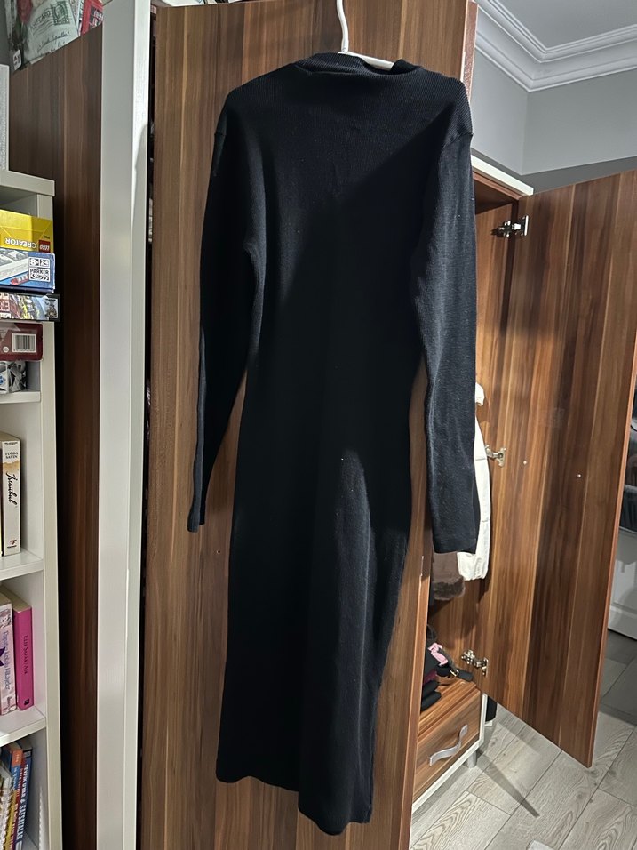 Uzun Kollu Siyah Triko Kadın Elbise - Görsel 2