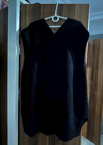 Siyah V Yaka Örgü Kadın Süveter - Görsel 2