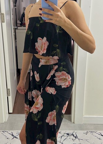 Straplez Midi Çiçekli Kadın Elbise - Görsel 2