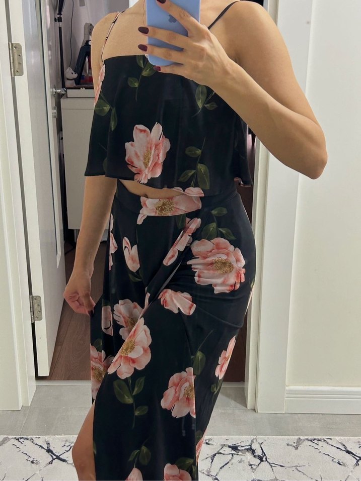 Straplez Midi Çiçekli Kadın Elbise - Görsel 2