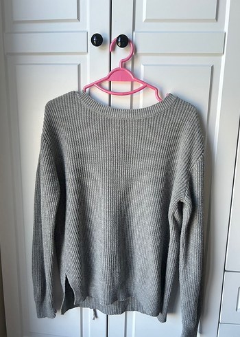 Gri Triko Bağcıklı Kadın Kazak - Görsel 2