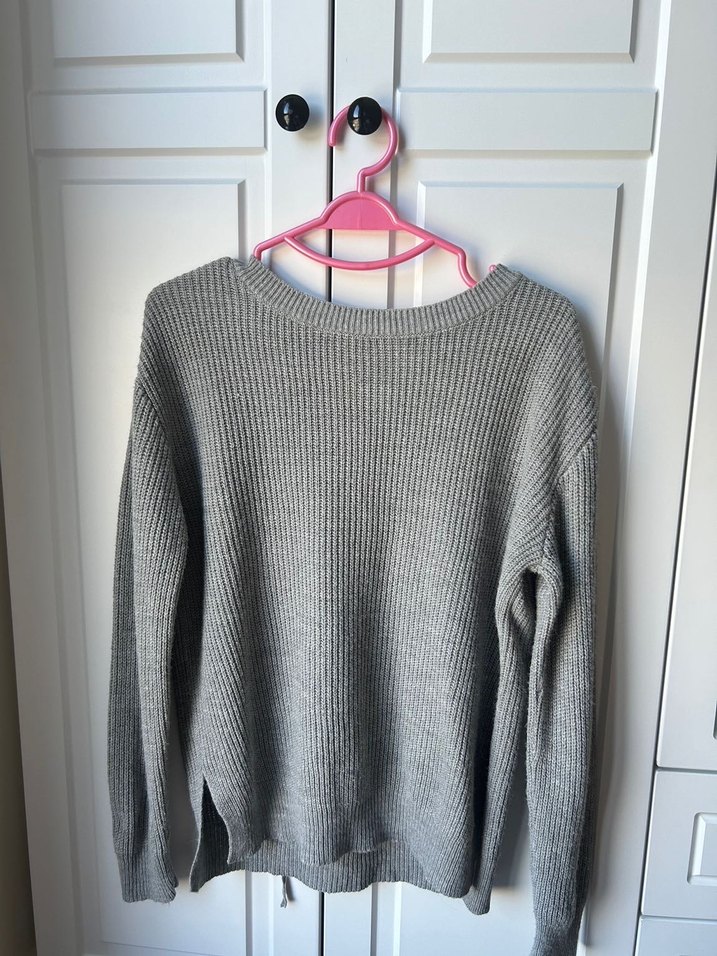 Gri Triko Bağcıklı Kadın Kazak - Görsel 2