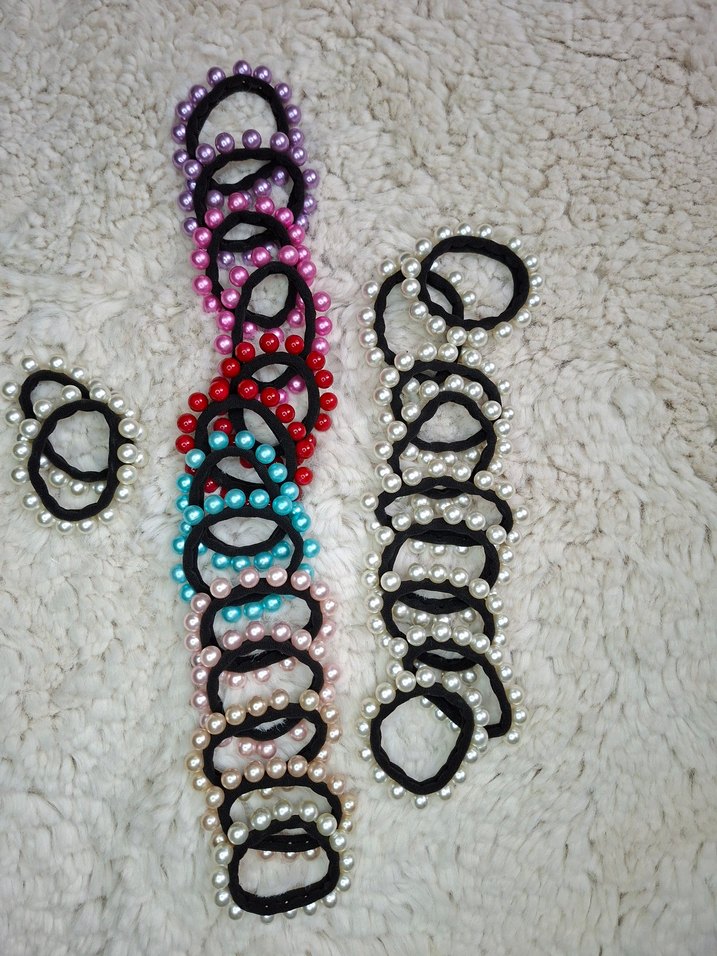 Renkli İnci Detaylı Elastik Saç Tokaları - Görsel 2
