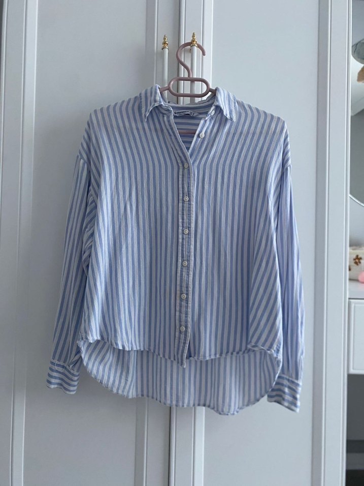 Mavi Çizgili Uzun Kollu Denim Gömlek - Görsel 2