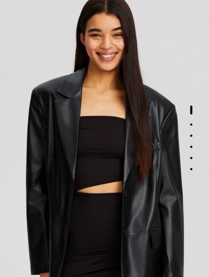 Düğmeli Siyah Deri Kadın Ceket - Görsel 2