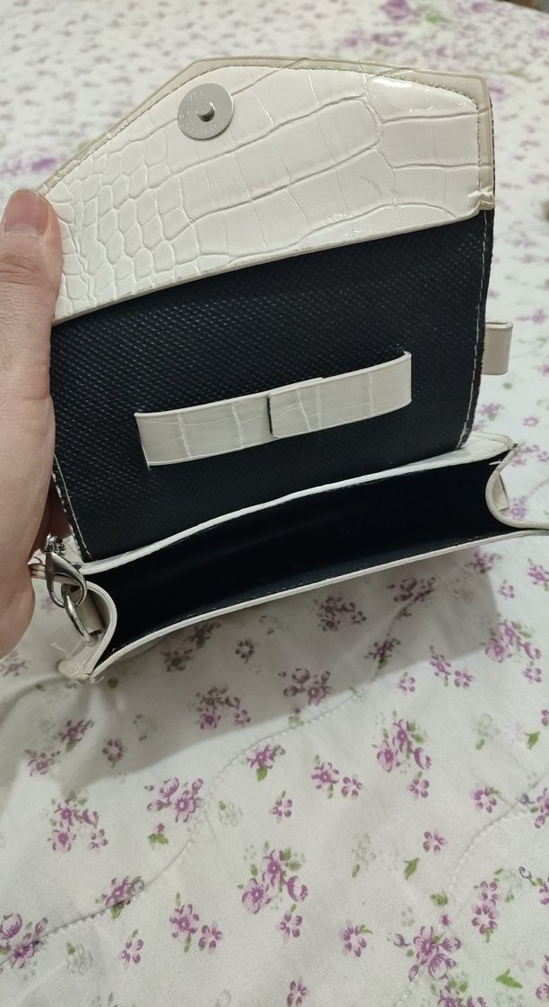 Zincir Detaylı krem renk Yılan Derisi Desenli Çanta - Görsel 5