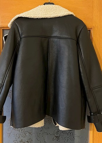Siyah Deri Kürklü Biker Ceket - Görsel 2