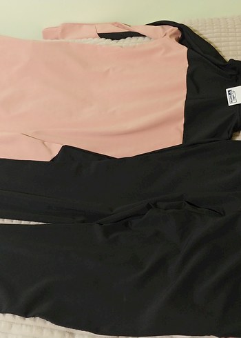 Kadın Pembe Siyah Uzun Eşofman Takımı - Görsel 12