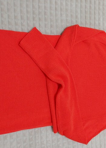 Turuncu Kadın Fermuarlı Triko Bluz - Görsel 2