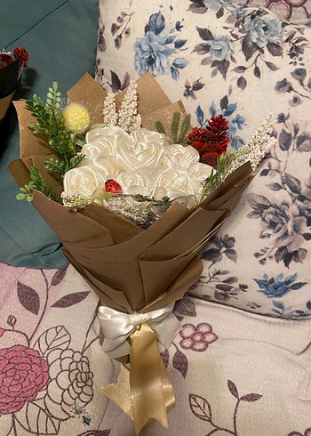 Dantel Detaylı Beyaz Bohem Gelin Buketi - Görsel 2