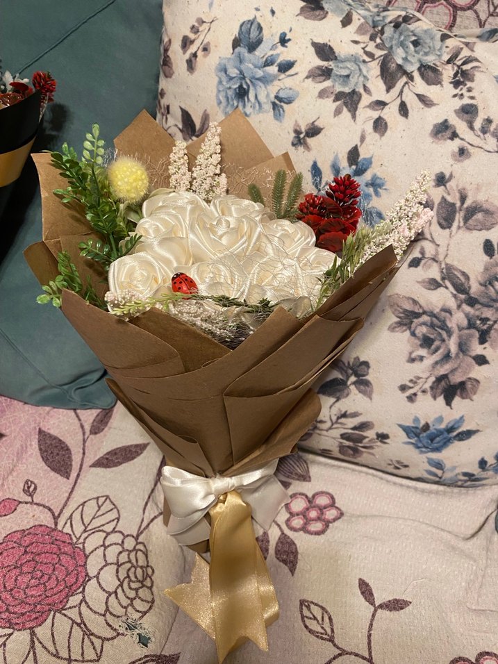 Dantel Detaylı Beyaz Bohem Gelin Buketi - Görsel 2