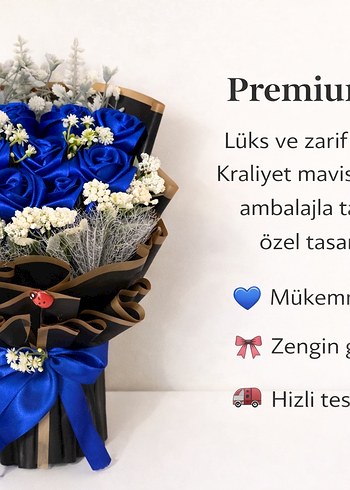  Özel Tasarım Mavi Gül Buketi  El Yapımı Şık Aranjman  - Görsel 3