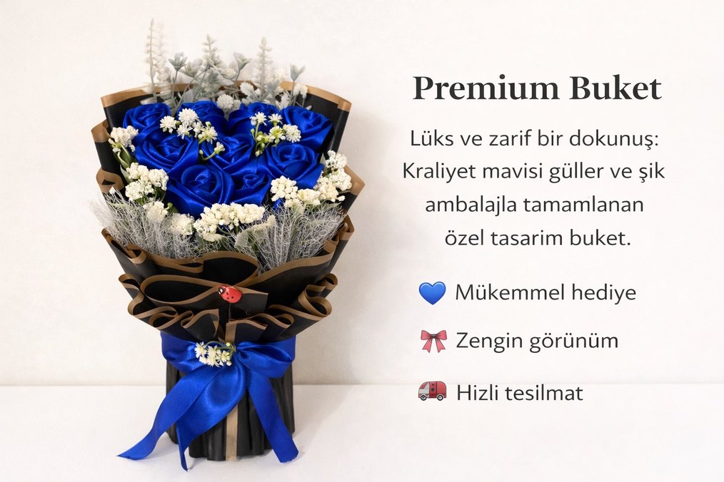  Özel Tasarım Mavi Gül Buketi  El Yapımı Şık Aranjman  - Görsel 3