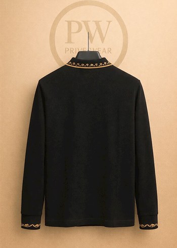 POLO yaka Siyah Erkek Sweatshirt - Görsel 2