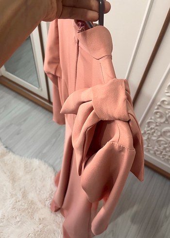 xs Beden pembe Renk Pembe Drapeli Uzun Kollu Uzun Elbise