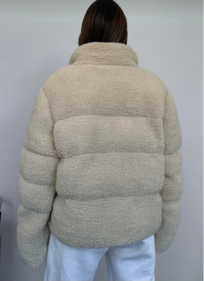 Beyaz Kadın Peluş Kışlık Mont Yüksek Yaka - Görsel 2