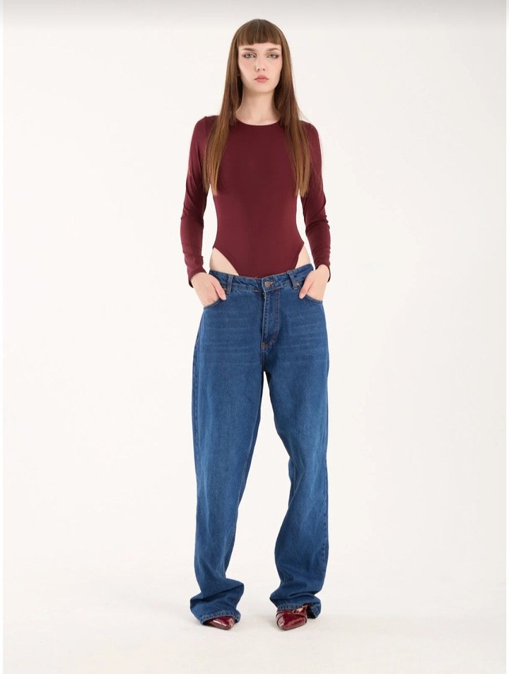 Bordo Kadın Uzun Kollu Fitted Bluz - Görsel 2