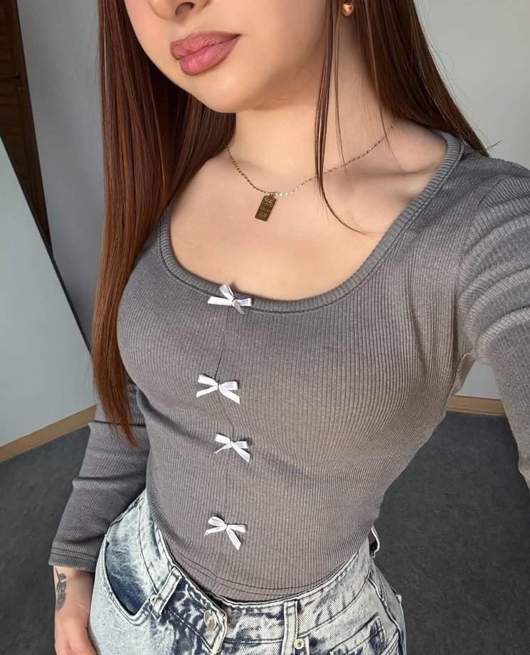 Gri Fitilli Uzun Kollu Kadın Bluz - Görsel 2