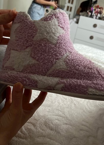 Kızlar için Pembe Örgü Desenli Sıcak Ev Terliği - Görsel 2