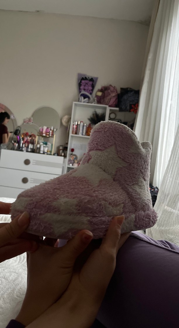 Kızlar için Pembe Örgü Desenli Sıcak Ev Terliği - Görsel 4