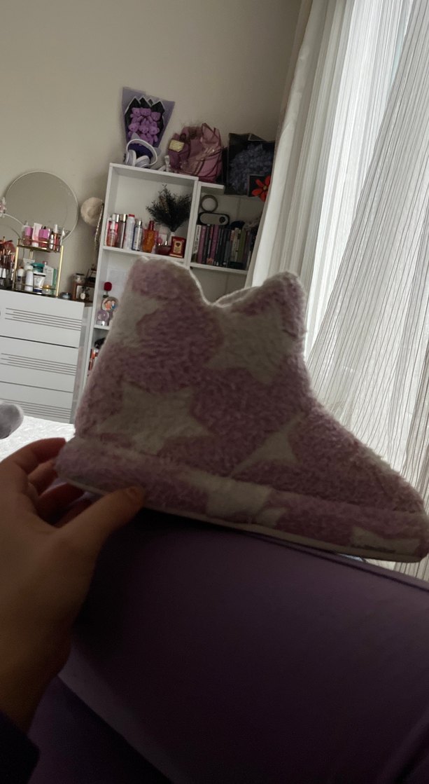 Kızlar için Pembe Örgü Desenli Sıcak Ev Terliği - Görsel 3