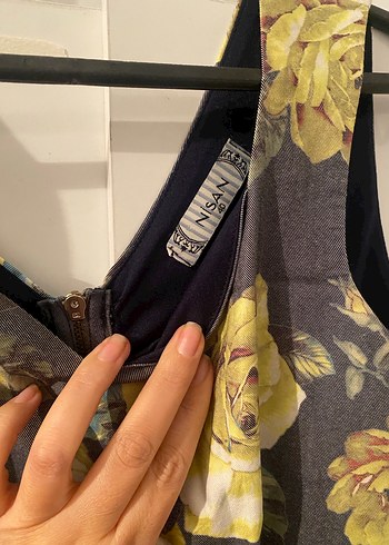 Sarı Çiçekli Straplez Midi Elbise - Görsel 2