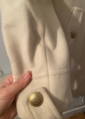 Düğmeli Beyaz Midi Kadın kaşe Kaban - Görsel 3