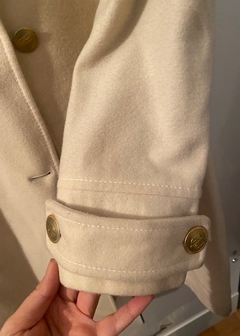 Düğmeli Beyaz Midi Kadın kaşe Kaban - Görsel 6