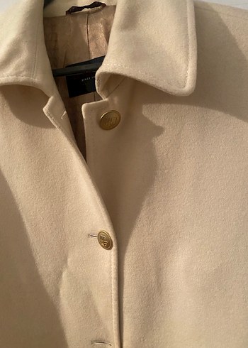 Düğmeli Beyaz Midi Kadın kaşe Kaban - Görsel 4