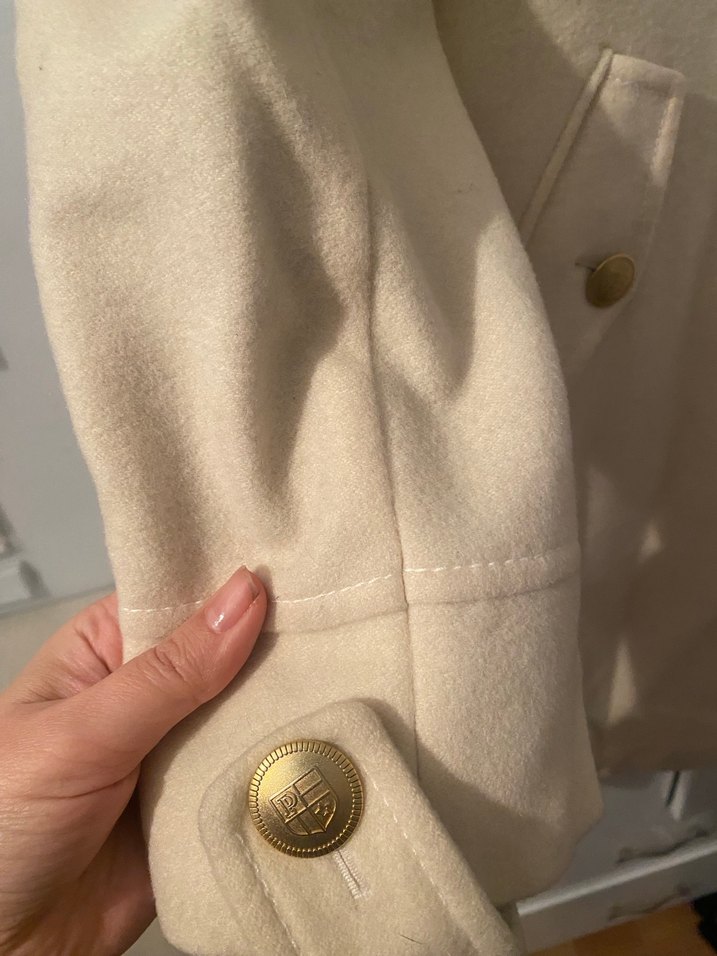 Düğmeli Beyaz Midi Kadın  kaşe Kaban - Görsel 3