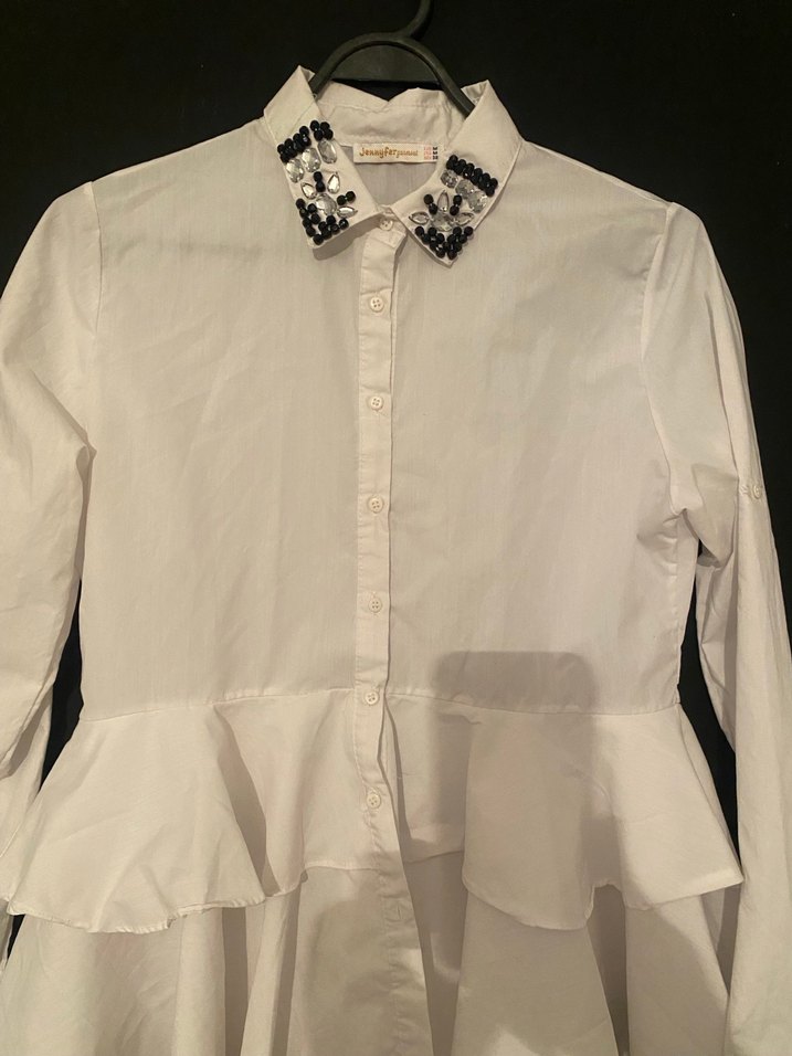 Taş İşlemeli Düğmeli Beyaz Kadın Gömlek - Görsel 3