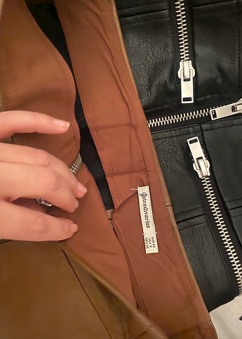 Fermuarlı Kahverengi Deri Mini Etek - Görsel 2