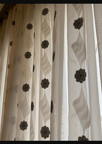Nakışlı Beyaz Gri Desenli Perde - Görsel 2