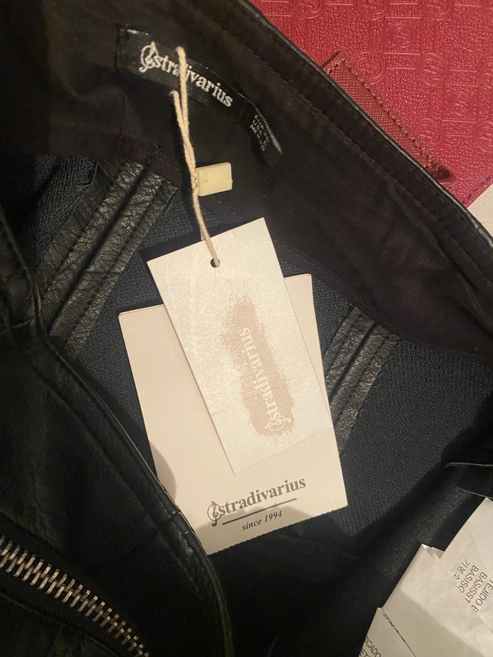 Siyah Deri Mini Etek Fermuarlı - Görsel 2