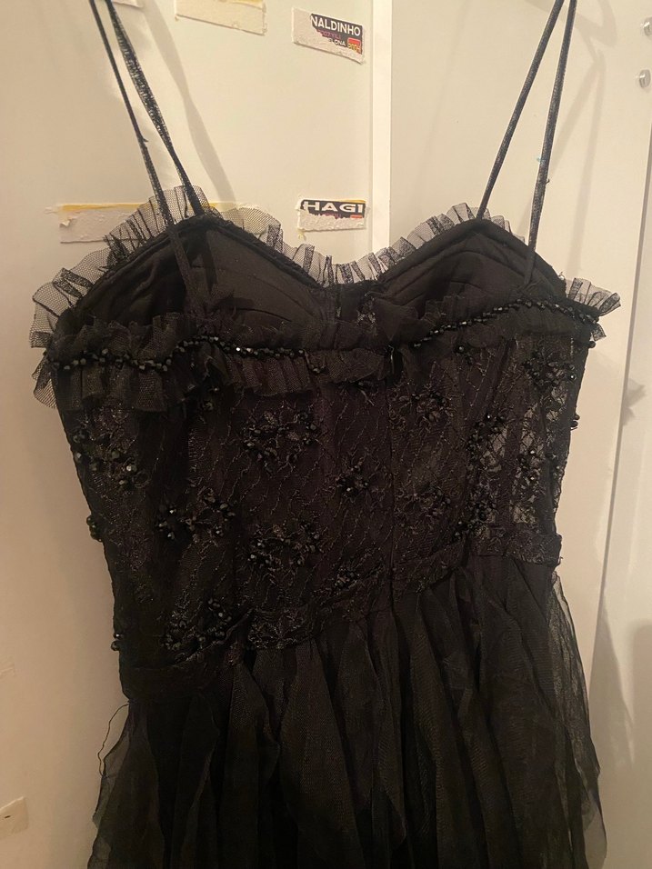 Siyah Nakışlı Straplez Gotik Midi Elbise - Görsel 4