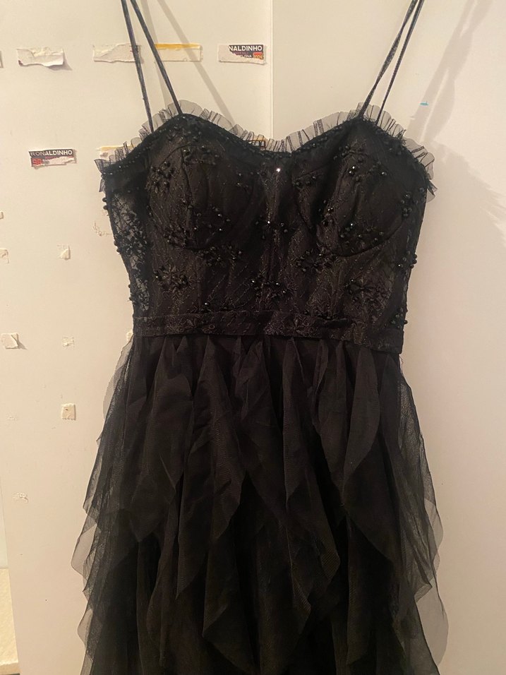 Siyah Nakışlı Straplez Gotik Midi Elbise - Görsel 3