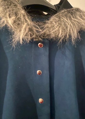 Kadın Mavi Midi Kürklü  süet Ceket - Görsel 2