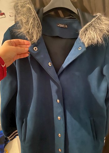 Kadın Mavi Midi Kürklü  süet Ceket - Görsel 4