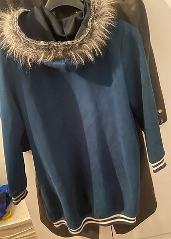 Kadın Mavi Midi Kürklü  süet Ceket - Görsel 3