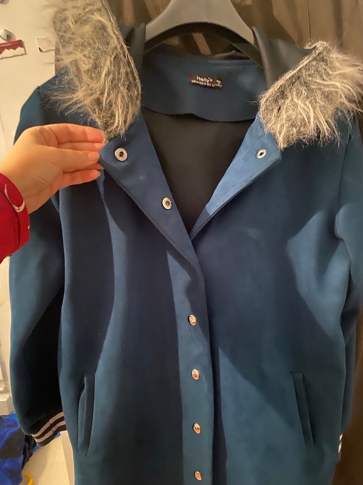 Kadın Mavi Midi Kürklü  süet Ceket - Görsel 4