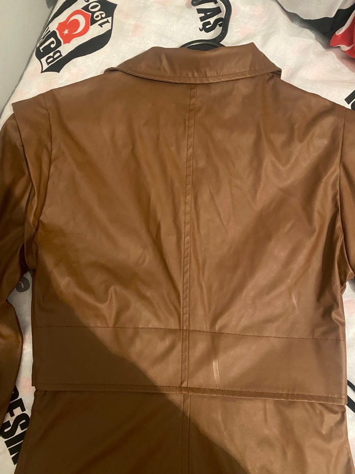 Kadın Kahverengi Deri Uzun Kollu elbise - Görsel 4