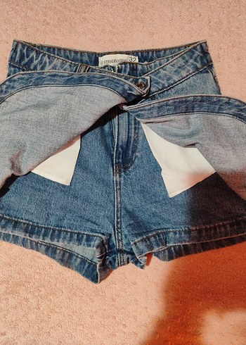 Düğmeli Mavi Mini Denim Şort Etek - Görsel 4