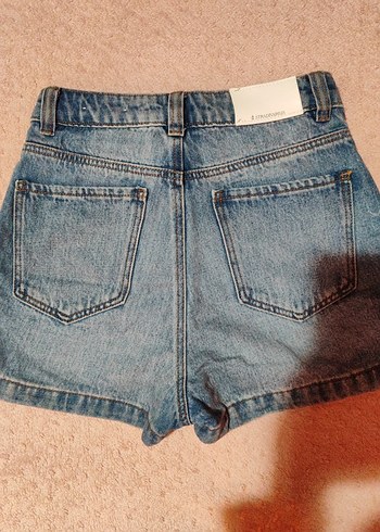 Düğmeli Mavi Mini Denim Şort Etek - Görsel 3