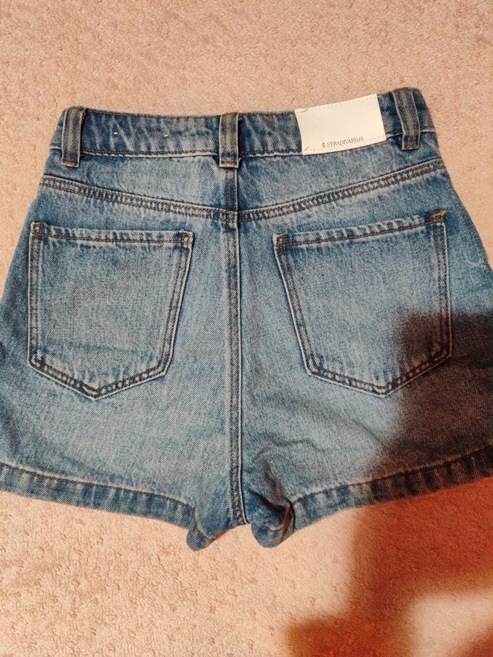 Düğmeli Mavi Mini Denim Şort Etek - Görsel 3