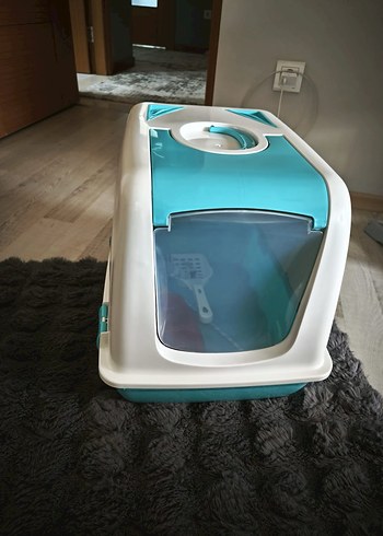 Turkuaz Kapaklı Taşınabilir Kedi Tuvaleti - Görsel 2